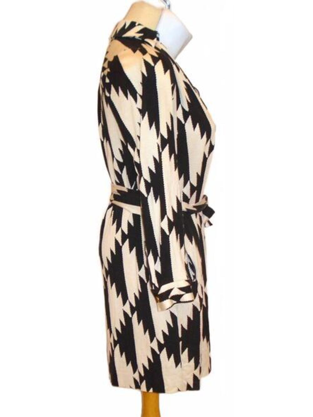 Diane Von Furstenberg / DVF Golda Silk Shirt Dress Geometric Black White Print - Picture 2 of 10